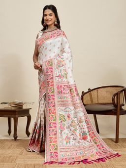 KALAASHREE - Silk Woven White Saree with Unstitched Blouse