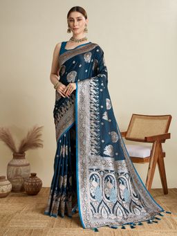 KALAASHREE - Silk Woven Blue Saree with Unstitched Blouse