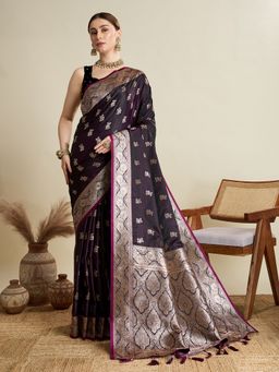 KALAASHREE - Silk Woven Purple Saree with Unstitched Blouse