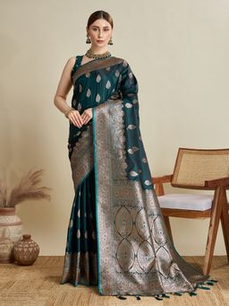KALAASHREE - Silk Woven Green Saree with Unstitched Blouse
