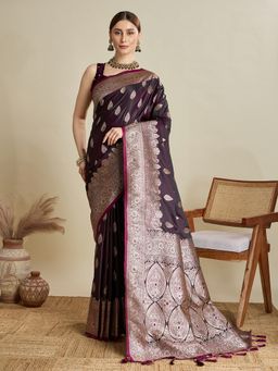 KALAASHREE - Silk Woven Purple Saree with Unstitched Blouse
