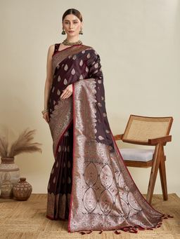KALAASHREE - Silk Woven Purple Saree with Unstitched Blouse