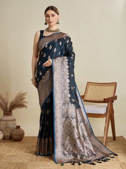 KALAASHREE - Silk Woven Blue Saree with Unstitched Blouse
