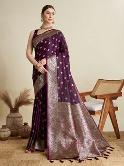 KALAASHREE - Silk Woven Purple Saree with Unstitched Blouse