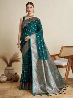 KALAASHREE - Silk Woven Green Saree with Unstitched Blouse