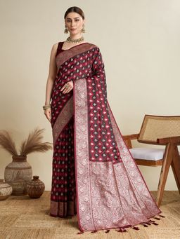 KALAASHREE - Silk Woven Red Saree with Unstitched Blouse