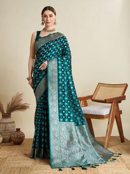 KALAASHREE - Silk Woven Green Saree with Unstitched Blouse