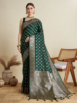 KALAASHREE - Silk Woven Green Saree with Unstitched Blouse