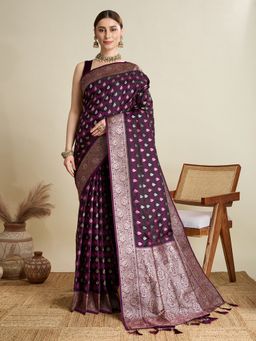 KALAASHREE - Silk Woven Purple Saree with Unstitched Blouse