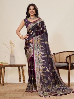 KALAASHREE - Silk Woven Purple Saree with Unstitched Blouse