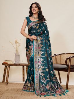 KALAASHREE - Silk Woven Green Saree with Unstitched Blouse