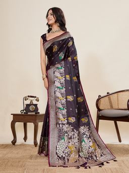 KALAASHREE - Silk Woven Purple Saree with Unstitched Blouse