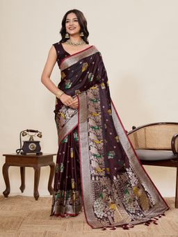 KALAASHREE - Silk Woven Purple Saree with Unstitched Blouse