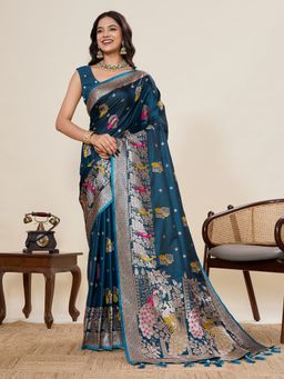 KALAASHREE - Silk Woven Blue Saree with Unstitched Blouse