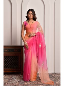 Sutra Attire - Multi-Colour Shaded Hand Embellished Chiffon Saree with Unstitched Blouse