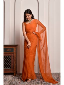 Sutra Attire - Rust Mukaish Work Chiffon Saree with Unstitched Blouse