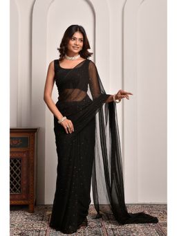 Sutra Attire - Black Mukaish Work Chiffon Saree with Unstitched Blouse