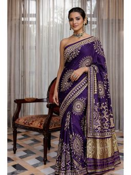 Geroo Jaipur - Purple Silk Saree with Gota Patti Jaal Work with Unstitched Blouse