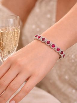 Axora Life - Women 925 Sterling Silver Ruby Red Bezel-Set Zircon Bracelet