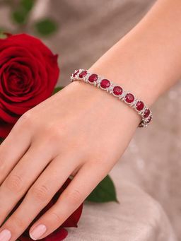 Axora Life - Women 925 Sterling Silver Ruby Red Triangle-Cut Zircon Bracelet