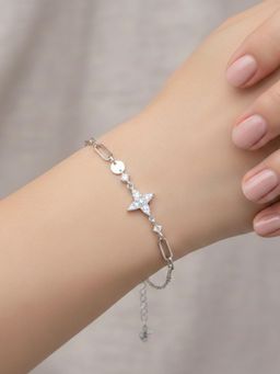 Axora Life - Women 925 Sterling Silver Minimal Star Stone Charm Bracelet