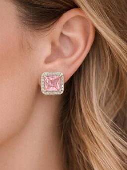Axora Life - Women 925 Sterling Silver Pink Sparkle Stud Earrings