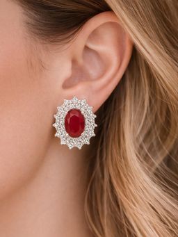 Axora Life - Women 925 Sterling Silver Ruby Red Radiance Stud Earrings