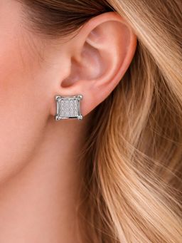 Axora Life - Women 925 Sterling Silver Zircon Square Elegance Stud Earrings