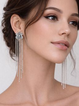 Axora Life - Women 925 Sterling Silver Floral Tassel Drop Earrings