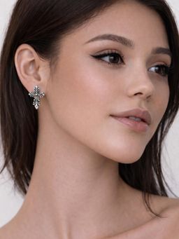 Axora Life - Women 925 Sterling Silver Vintage Cross Design Stud Earrings