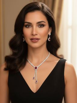 Axora Life - Women 925 Sterling Silver Ruby Red Elegance Necklace Set