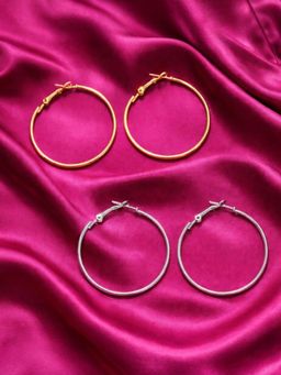Accessher - Women Gold-Silver Hoop Earrings (Pack of 2)