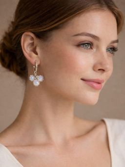 Accessher - Women Silver White Floral Drop Earrings