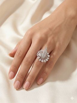 Adwitiya - Women Rhodium Peacock Feather Design Adjustable Ring