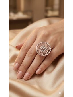 Adwitiya - Women Rose Gold Plated Round Sun Wheel Diamond Adjustable Ring