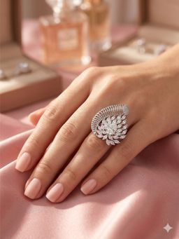 Adwitiya - Women Rhodium Plated Designer Leaf Shape Adjustable Ring