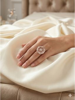 Adwitiya - Women Rose Gold Plated Round Sunburst Medallion Adjustable Ring