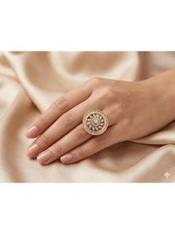 Adwitiya - Women Gold Plated Round Sunburst Diamond Adjustable Ring