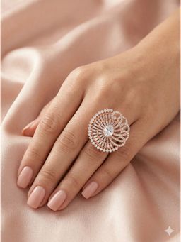 Adwitiya - Women Rose Gold Plated Oval Peacock Shell Adjustable Ring