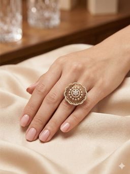 Adwitiya - Women Gold Plated Scalloped Floral Sunburst Adjustable Ring