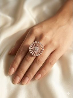 Adwitiya - Women Rose Gold Plated Sunburst Medallion Adjustable Ring