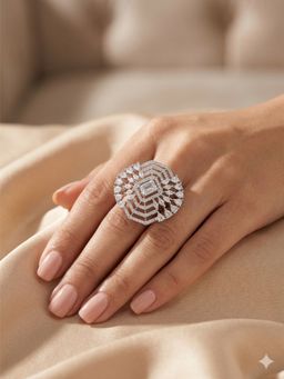 Adwitiya - Women Rhodium Plated Geometric Spiral Emerald-Cut Stated Ring