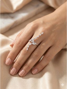 Adwitiya - Women Rhodium Plated Marquise Wave Full-Finger Designer Ring