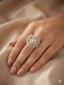 Adwitiya - Women Gold Plated Scalloped Baguette Medallion Adjustable Ring