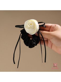 ESTAILO FASHION - Women Off White-Black Enchanted Rose Hair Scrunchie
