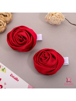 ESTAILO FASHION - Women Red Rose Bud Hair Clips (Pack of 2)