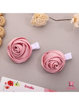 ESTAILO FASHION - Women Pink Rose Bud Hair Clips (Pack of 2)