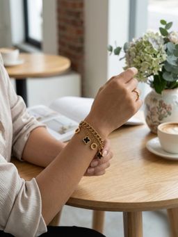 Kraft Smiths - Women Nia Gold Chain Black Charms Bracelet