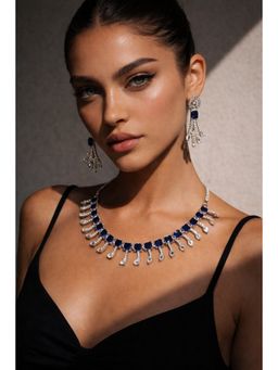 Niska - Women Rhodium-Plated Brass Blue Zirconia Studded Necklace Set