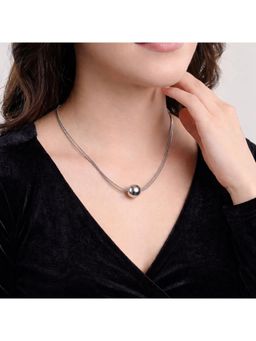 MAASHA - Women Silver-Tone Double Chain Ball Pendant Necklace